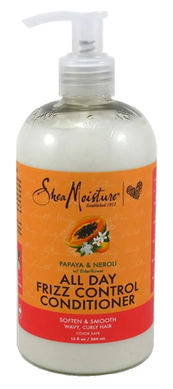 Shea Moisture Papaya & Neroli All Day Frizz Control Shampoo is a gentle, sulfate-free cleanser designed to tame unruly frizz and hydrate dry hair. Infused with natural ingredients like papaya, neroli, elderflower, and fair trade shea butter, this shampoo provides long-lasting frizz control while leaving hair feeling soft and manageable. Key Benefits: Reduces Frizz: Helps tame unruly frizz and flyaways for a smoother, more polished appearance. Hydrates Hair: Deeply moisturizes dry hair, preventing breakage and split ends. Gently Cleanses: Cleans hair without stripping it of natural oils, maintaining its health and balance. Natural Ingredients: Formulated with natural, organic ingredients, providing gentle care for your hair. Suitable for All Hair Types: Can be used on wavy, curly, and coily hair types to achieve frizz-free results.