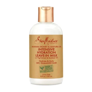 Shea Moisture Manuka Honey & Mafura Hydration Hair Milk is a nourishing leave-in conditioner designed to hydrate and revitalize dry, damaged hair deeply. This rich formula, infused with natural ingredients like manuka honey, mature oil, and shea butter, provides intense moisture, detangles effortlessly, and improves manageability. Key Benefits: Deep hydration: Infuses hair with essential moisture, preventing dryness and breakage. Detangling: Smooths and softens hair, reducing frizz and tangles. Improved manageability: Makes styling easier and more enjoyable. Nourishment: Enriches hair with essential nutrients, promoting healthy growth. Natural ingredients: Contains a blend of natural, beneficial components. Suitable for all hair types: Can be used on various hair textures and conditions.